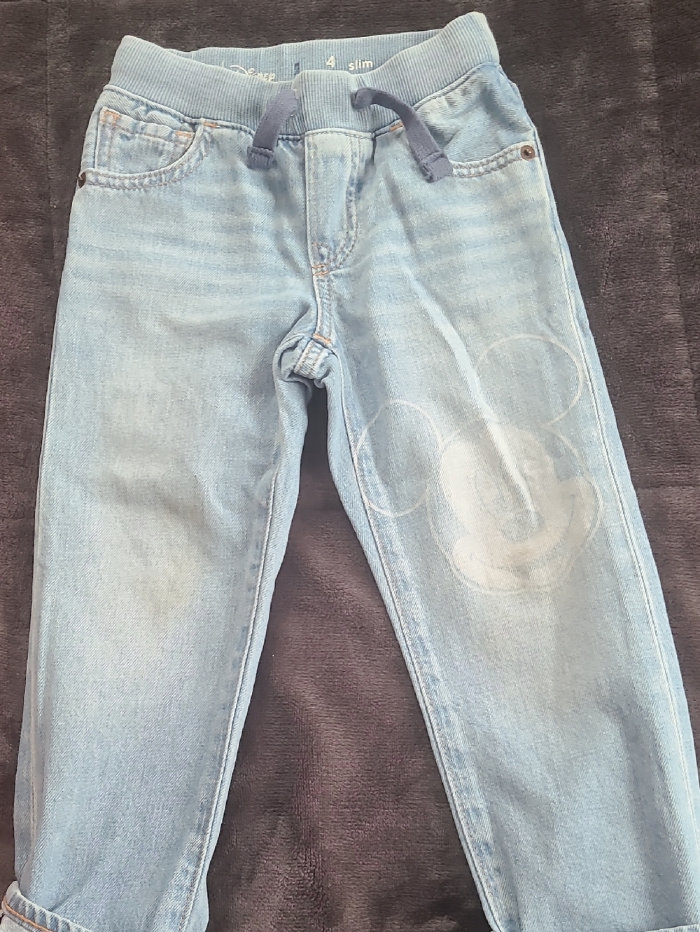 GAP Slim Light Blue Kid Jeans with Subtle Mickey Outline